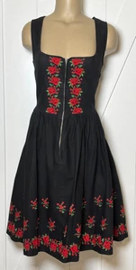 Vintage Beautiful Dirndl Black Rose Embroidered Sleeveless Dress Small EUC - Picture 1 of 8