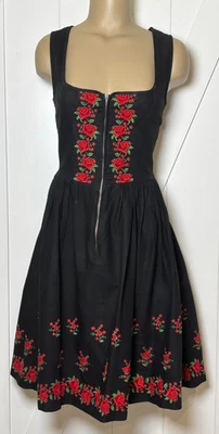 Vintage Beautiful Dirndl Black Rose Embroidered Sleeveless Dress Small EUC - Image 1 of 4
