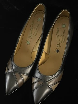 Bombas De Colección Priscilla Dean Negras Marrón Geométricas Años 50 60 Talla 8.5 S Retro Marilyn Foto 1 de 4