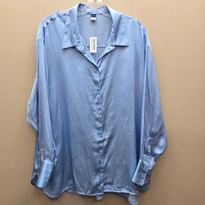 Old Navy NWT Women's Satin Boyfriend Button-Front Shirt Top Office Blue Size XL - Image 1 of 4