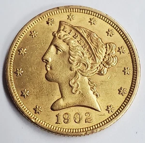 1902 $5.00 Liberty Head Gold Coin Half Eagle XF - Picture 1 of 4