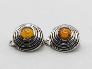 Amber & 925 Silver CLIP-ON Earrings - 15mm D x 7mm H - Picture 1 of 5