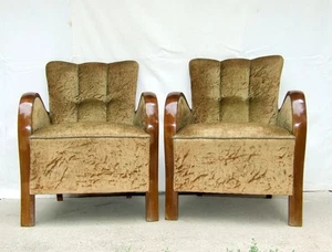Pair of Art Deco Armchairs, Club Cocktail Chairs. Antique Vintage Halabala 1920. - Picture 1 of 15