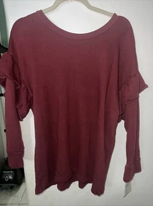 Current Elliott The Ruffle Sweatshirt Size 1 Red/ Cabernet. Nwt - Picture 1 of 3