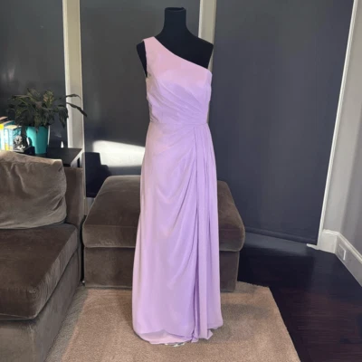 Vestido Formal Púrpura Largo Completo Un Hombro Gasa Corsé Pierna Trasera Abertura Talla 6 Foto 1 de 4