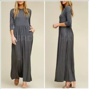Charcoal Maxi Dress With Pockets, S NWT - Picture 1 of 2