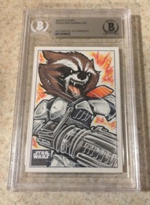 2010 Topps Star Wars Galaxy Rocket Raccoon Art Sketch Card 1/1 Beckett BAS