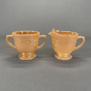 Anchor Hocking Peach Lustre Laurel Creamer and Open Sugar Bowl Set Vintage - Picture 1 of 8