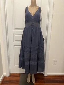 Lucky Brand Los Angeles blaues Bauernkleid mit Knöpfen langes Neckholder Größe M - Bild 1 von 13