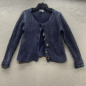 90's Vintage PBJ Blues Cardigan Sweater Top Ribbed Knit Button Up Embroidered S - Picture 1 of 12