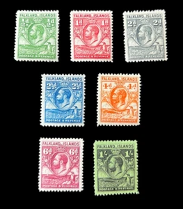 Falkland Island Stamps 1929 KGV Whale, Gentoo Penguin Set To 1/- Fine Mint OG H - Picture 1 of 2