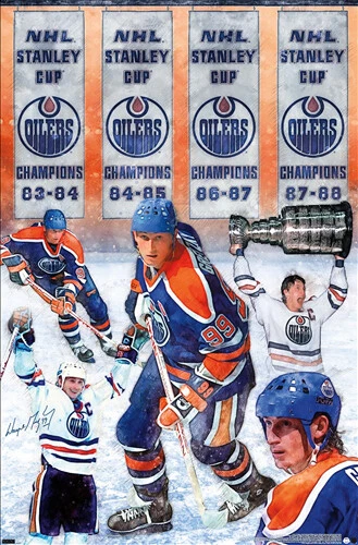 Wayne Gretzky FOUR-TIME CHAMPION Edmonton Oilers Official 22x34 Retro POSTER - Image 1 of 1