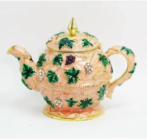 Scatola/Figurina Bejeweled Smaltata con Strass - Teiera Vintage - Foto 1 di 4