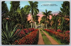 Schöner Residenzeingang im tropischen Florida, USA, Vintage-PC - Bild 1 von 2