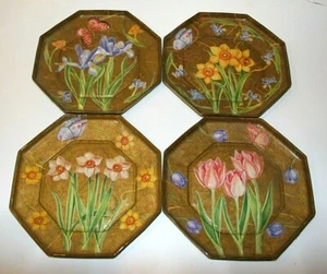 4er Set handbemalte, signierte & nummerierte 8" Katherine Young Flower Salatteller - Bild 1 von 7