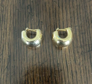 Hoop Earrings Italy 925 Sterling Silver Gold Chunky Chubby Clip-on 9 gm - Picture 1 of 6