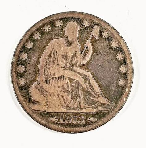 1873 50C Seated Liberty Half Dollar in Very Good VG Condition, Medium Toning Cover