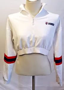 Forever 21 K-Swiss Cropped Sweatshirt 1/4 Zip White Striped Sleeve Large - Picture 1 of 14