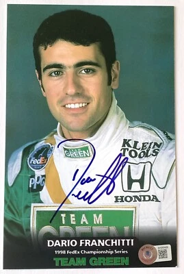 Tarjeta promocional foto firmada por Dario Franchitti equipo Indy Car verde carreras certificado de autenticidad Beckett Foto 1 de 4