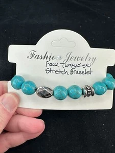 Bracciale Finto Turchese & Argento Stretch MODA GIOIELLI Vintage Argento M-7023 - Foto 1 di 3