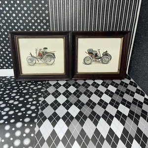 Vintage Mid-Century Framed Antique Car Litho Prints, 6" x 5"buggy Carriages Nice - Picture 1 of 7