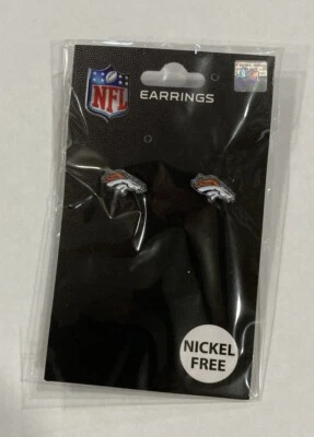 Пара серебряных сережек-гвоздик с логотипом футбольной команды Denver Broncos NFL - Изображение 1 из 3