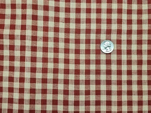 1 1/4 Yards Fabric Woven Red Tan Checked Plaid Gingham Cotton 44" Wide Vintage - Picture 1 of 4