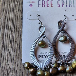Peyote Bird Free Spirit Sterling Silver Dangle Earrings 2.25in Pearls - Picture 1 of 4