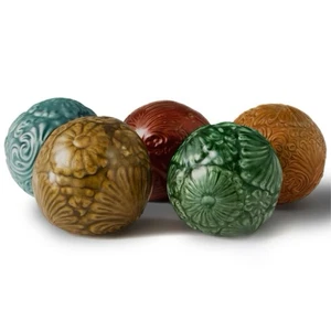 Carpet Balls Glazed Stamp Embossed Ceramic Decor Orbs Balls 3.5” - Picture 1 of 11