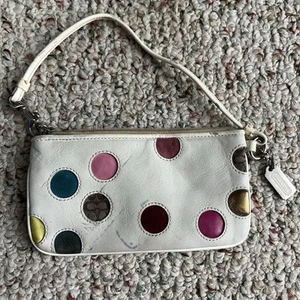 Coach Multicolor Polka Dot White Leather Zipper Closure Wristlet - Coin Wallet - Picture 1 of 3