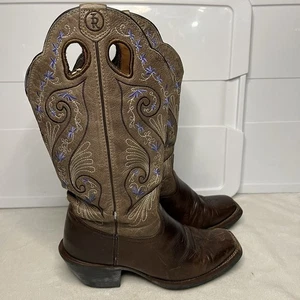 TONY LAMA Asena Brown Purple Flower Embroidered Cowboy Boot RR2016L US Sz 6.5 B - Picture 1 of 12