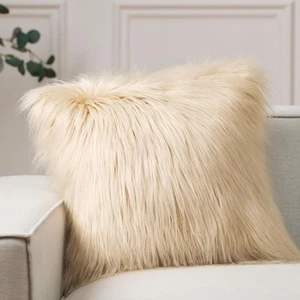 Phantoscope Faux Fur Pillow 20" x (Pack of 1), Light Beige - Picture 1 of 8