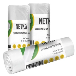 NETKO Sacchetti Spazzatura da Cucina Trasparenti 7-10 Galloni Sacchetto Spazzatura in Plastica Trasparente per Kitc... - Foto 1 di 7