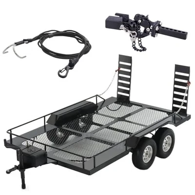 1/10 RC Trailer w/ Hitch Mount Receiver & Hauling Ropes for Axial SCX10 D90 TRX4 - Image 1 of 4