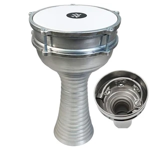 Zaza Percussion 16'' Silver Turkish Aluminum Darbuka with Internal Jingles - Afbeelding 1 van 7