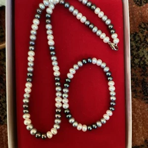Sterling 925 HONORA TRICOLOR CULTURED PEARL NECKLACE & BRACELET 18” - Picture 1 of 12