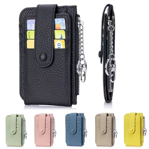 Para mujeres Cuero Genuino Llavero Tarjetero Estuche Cremallera Delgado Doble Cartera - Imagen 1 de 27