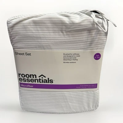 Juego de sábanas de microfibra cepillada Twin/Twin XL a rayas grises Foto 1 de 4