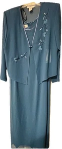 Patra Womens Two Piece Maxi Dress Jacket Size 18 Teal Floral Embroidered Formal - Picture 1 of 13