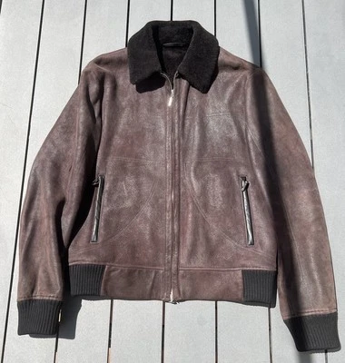 Chaqueta de bombardero BRIONI $12500 icónica de cuero marrón/oveja Foto 1 de 4