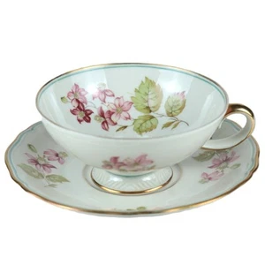Zeh Scherzer US Zone Bavaria Teacup & Saucer – Floral w/ Gold & Blue Accents - Picture 1 of 5