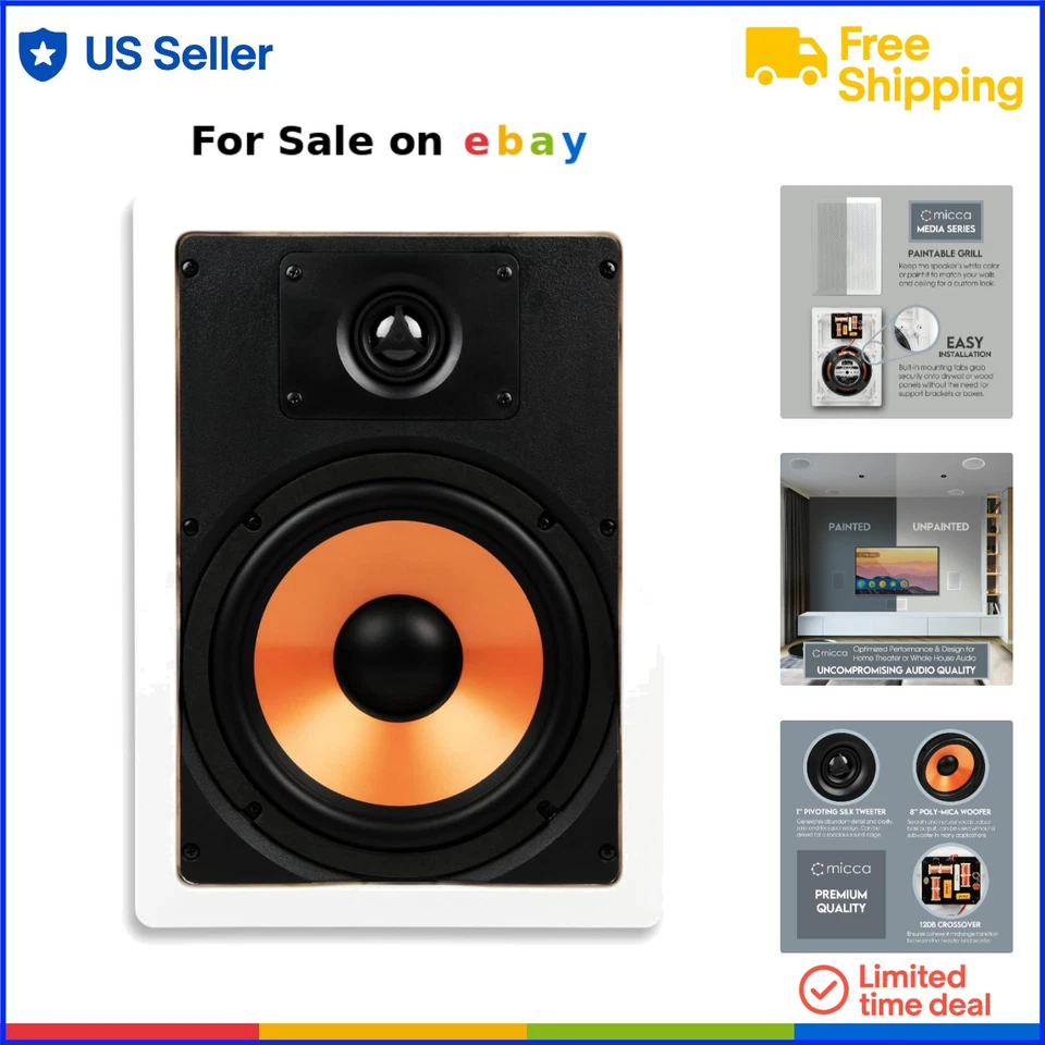 In-wall Speaker Polymer 8 inch 2-way High Performance Home Theater Outdoor - Image 1 of 4