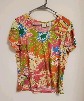Caribbean Joe Women's 100% Cotton Tropical Floral Tee Size Large - Image 1 of 4