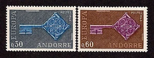 Andorra-French Adm-1968-SC 182-183-LH-Common Design-Key - Bild 1 von 1