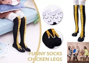 UK Cartoon Chicken Socks Long Leg Funny Stockings Feet Cotton Knee Thigh - Picture 1 of 18