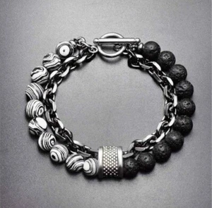 Obsidians with Agate Mens Bracelets Tigers Eye 8mm Beads With Stainless Steel - Picture 1 of 3