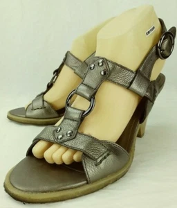 ANA Womens Sandals US 9.5 M Metallic Gray Ankle Strap Buckle Heels 2590 - Picture 1 of 11