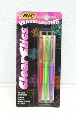 Vintage NOS BIC Wavelengths Clear Clic Ballpoint Pens, Set of 3, NIP, 1993
