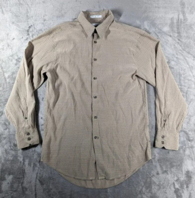 复古 Geoffrey Beene 衬衫男式中号棕褐色长袖纽扣前人造丝 90 年代 — 第 1/4 张图片