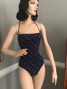 Vintage Anne Klein Swimsuit Bodysuit Studded Bubble One Piece Deadstock S / 6 - Picture 1 of 8